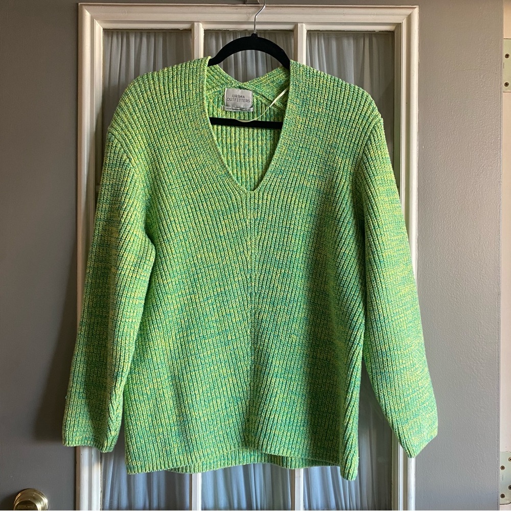 Urban outfitters oversized V-neck marled lime green sweater